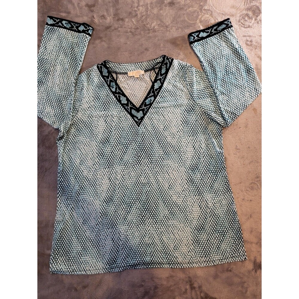 Michael Michael Kors Top 2x Women Tile Teal Black Snakeskin Liquid Knit Tunic